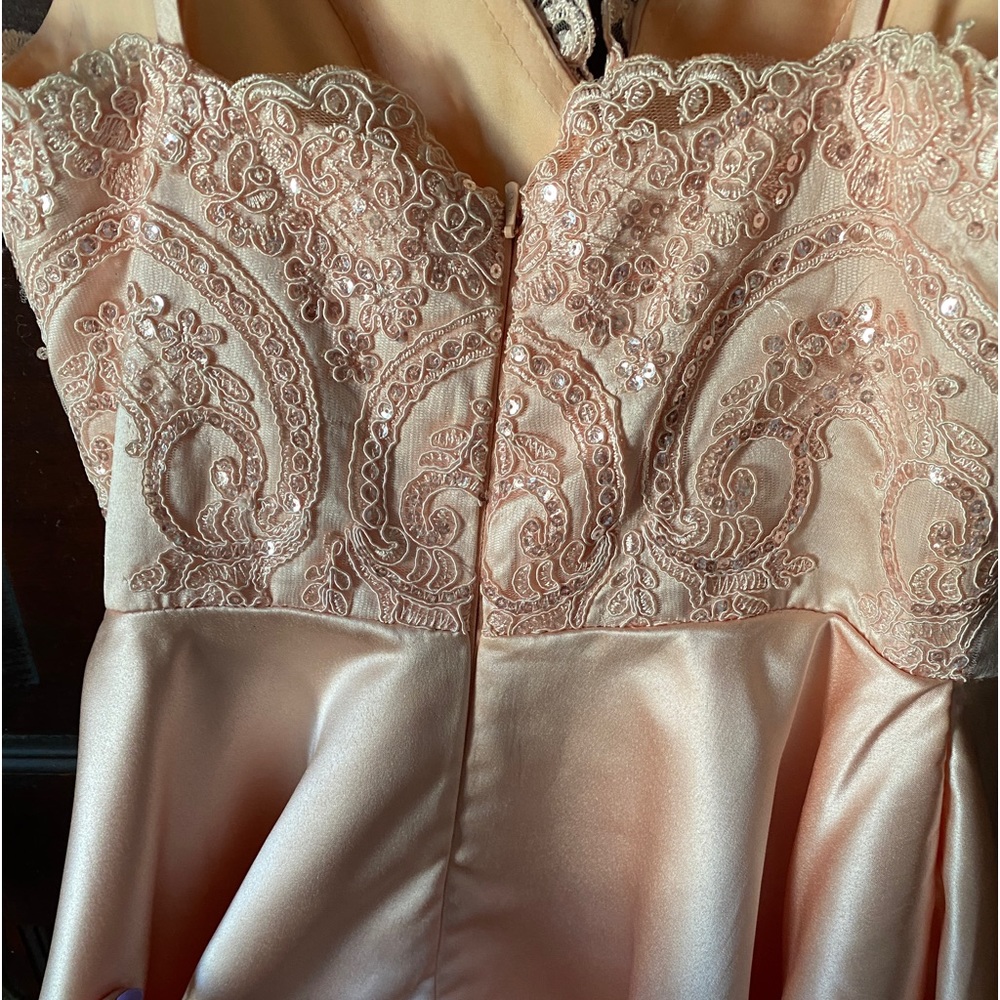 Pink Satin Lace Sequin Dress - Picture 6 of 8